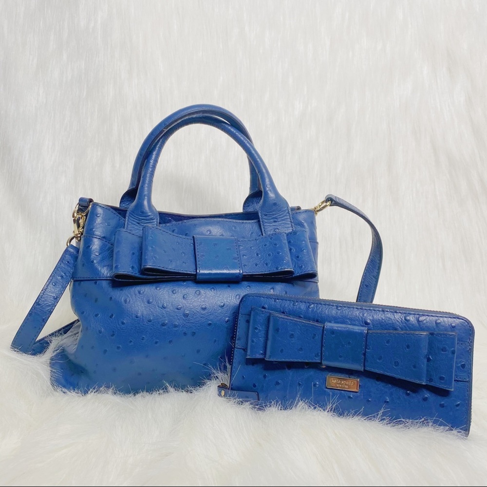 KATE SPADE BLUE DOT BOW HANDBAG PURSE + WALLET SET